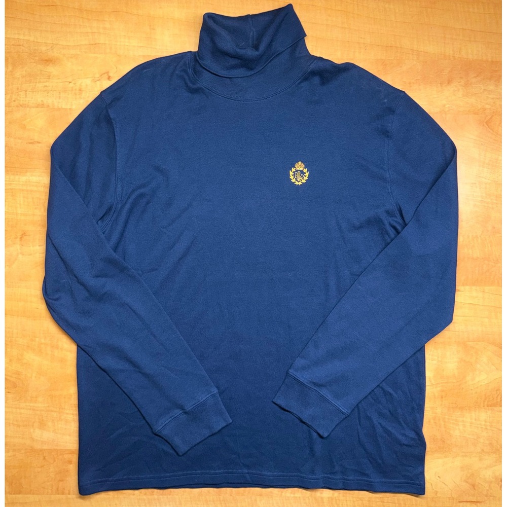 Lauren Ralph Lauren Navy Blue Cotton Turtleneck Crest Logo Top XL